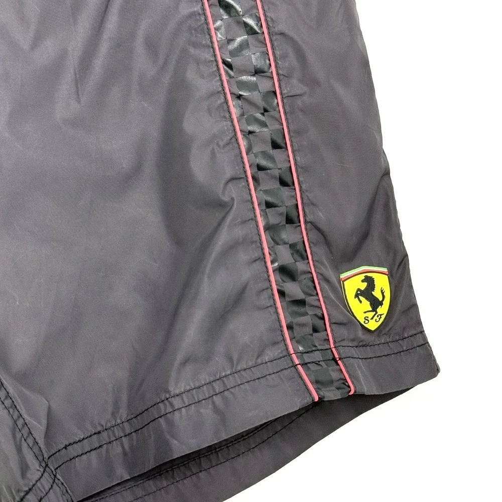 Ferrari Swim Trunks Size S Gray White Mesh Board Shorts‎ Logo Italy Racing Rare